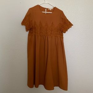 Rust Short Sleeved Dress with Lace Details